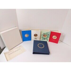 Holiday Cards By The Franklin Mint 1980 Set of 4 Cards With Bronze Coins